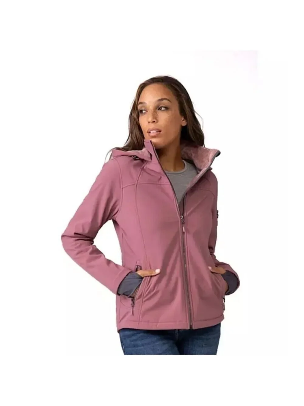FREE COUNTRY WOMEN'S SOFTSHELL JACKET WITH HOOD IN BLOSSOM PINK XL OR XXL